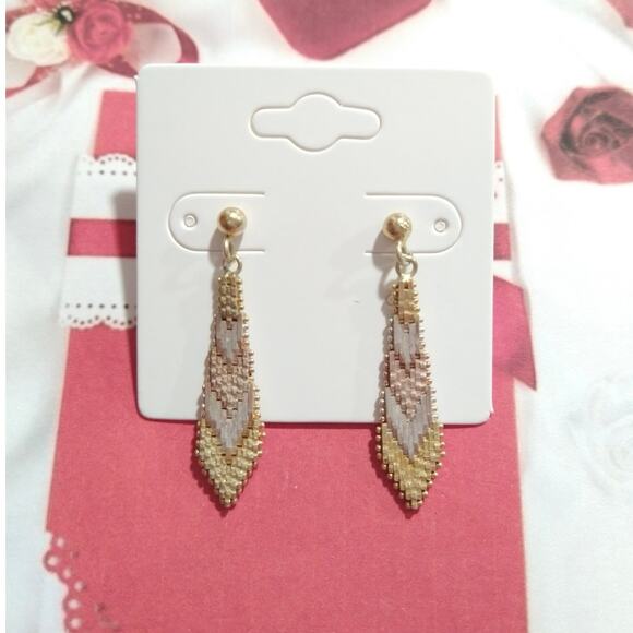 14k yellow rose gold Sterling Silver 925 Dangle Drop Earrings Tri Tone Posts - Picture 1 of 7